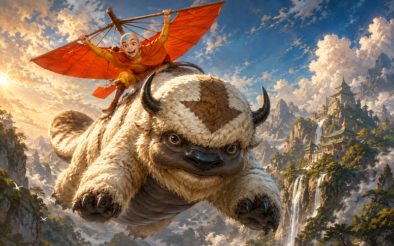 Aang en andere personages uit Avatar: The Last Airbender