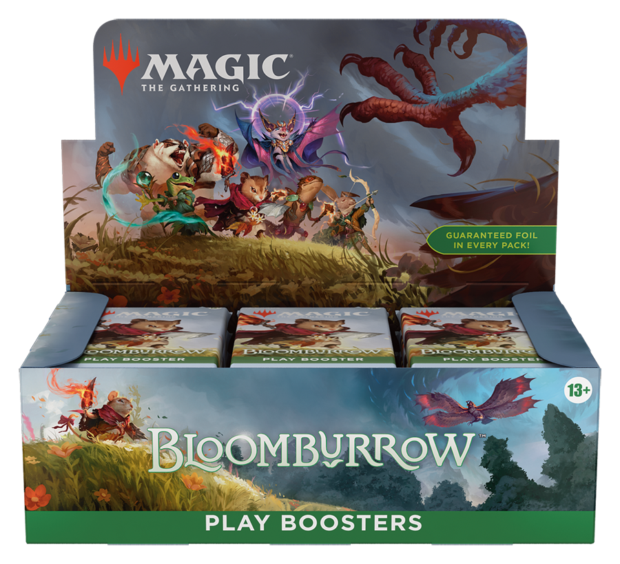 Bloomburrow Play Booster Box, geopende display van voren