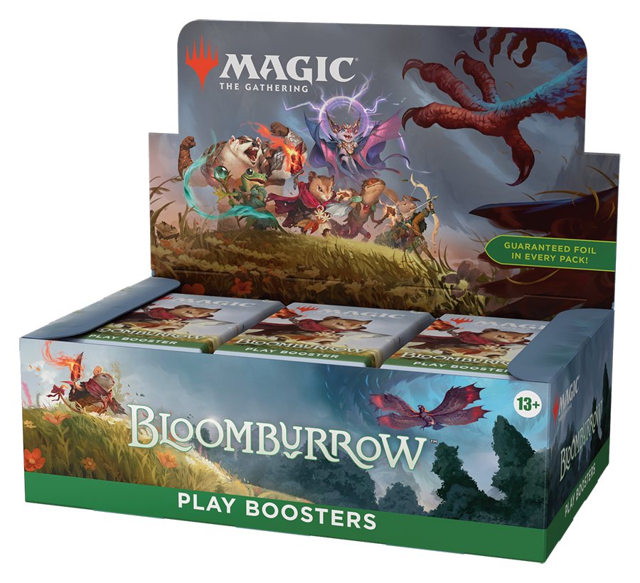 Bloomburrow Play Booster Box, geopende display schuin van de andere zijde